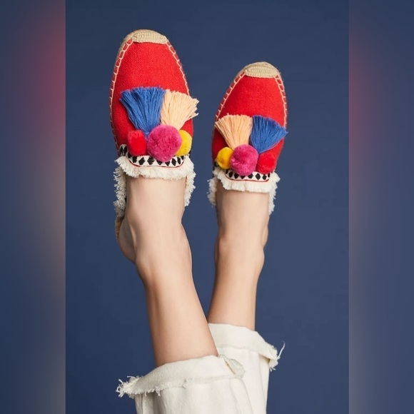 Espadrille Slides Tassel Soludos Pom Red Yellow Blue Colorful Loud Size 8.5 - Picture 2 of 10